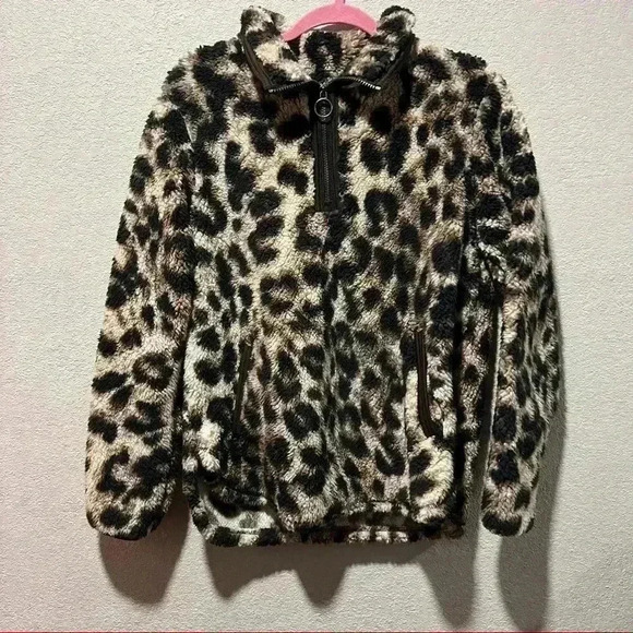 Cozy Sherpa Womens Leopard Fleece Pullover Size Medium - Picture 1 of 5